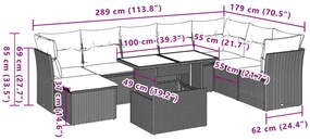 9 pcs conjunto de sofás p/ jardim com almofadões vime PE bege