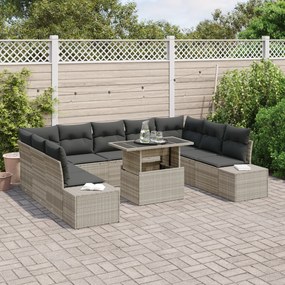 Conjunto de Sofá de Jardim com 10 Peças e Almofadas Cinza Claro em Rat