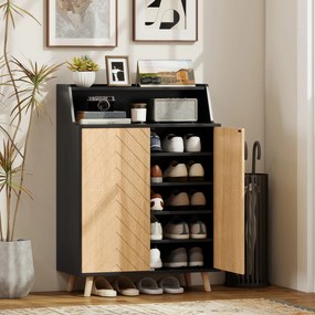 Sapateira para Entrada com Prateleiras Ajustáveis para 15 Pares de Sapatos 75x35x104 cm Preto e Madeira