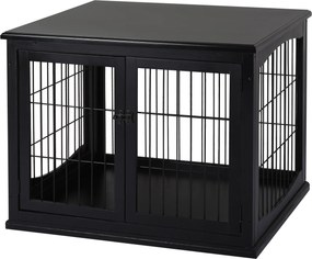 Gaiola para cães, móvel para animais, gaiola interior para cães em MDF de classe E1, 3 portas com fechadura, máx. 30 kg, 81 x 58 x 66 cm, preta