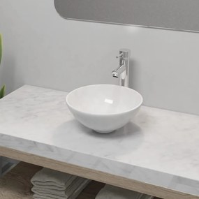 275494 vidaXL Lavatório com torneira misturadora cerâmica redondo branco