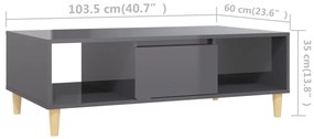 Mesa de centro derivados de madeira cinza brilhante