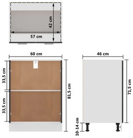 Armário inferior 60x46x81,5 cm derivados de madeira cinzento