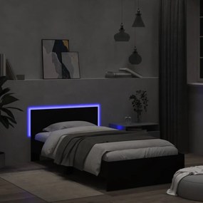 Estrutura de cama com cabeceira e luzes LED 100x200 cm preto