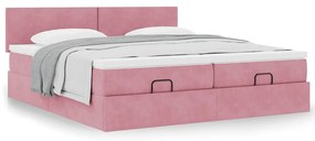 Estrutura de cama otomana com colchões 180x200 cm veludo rosa