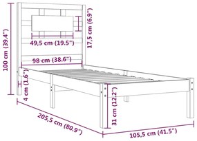 Estrutura de cama 100x200 cm pinho maciço