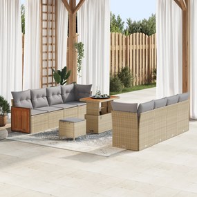 vidaXL Conjunto de Sofá de Jardim de 11 Peças com Almofadas Bege Rattan Poli Acácia