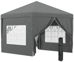 Outsunny Tenda de Jardim com Paredes Laterais Amovíveis Janelas Porta com Fecho de Correr e Bolsa de Transporte 295x295x196-258 cm Cinzento