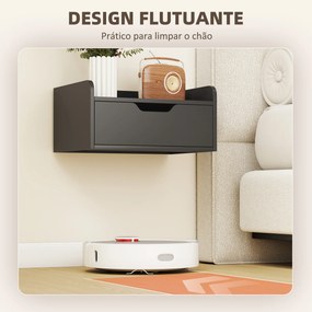 Conjunto de 2 Mesas de Cabeceira de Parede Flutuantes com 1 Gaveta para Quarto 40x30x19,5 cm Preto