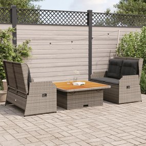 vidaXL 3 pcs conjunto lounge de jardim c/ almofadões vime PE cinzento