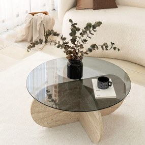 Mesa de Café Bubble – Travertino Fumado – Diâmetro: 75cm, Altura: 35cm