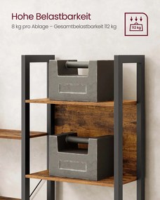 Estante com estrutura em metal 24 x 128 x 166 cm e 14 prateleiras em castanho e preto