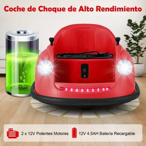 Carrinho de choques Elétrico de 12V para Crianças com Controlo Remoto Luzes LED Música 360° Giro Brinquedo para Bebés para Crianças 2-5 Anos de Idade