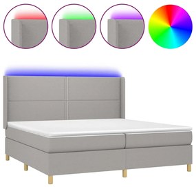 Cama box spring c/ colchão e LED 200x200 cm tecido cinza-claro