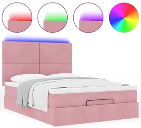 Estrutura de cama otomana com colchões 140x200 cm veludo rosa