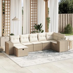 7 pcs conjunto de sofás p/ jardim com almofadões vime PE bege