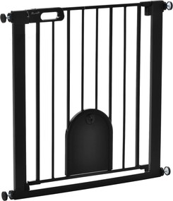 Barreira de segurança para animais com porta de fecho automático e sistema de dupla travagem, em aço preto