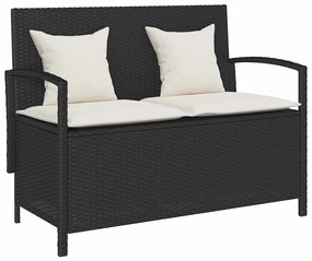 vidaXL Banco de jardim para arrumação com almofada vime PE preto