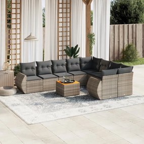 10 pcs conjunto sofás de jardim c/ almofadões vime PE cinzento