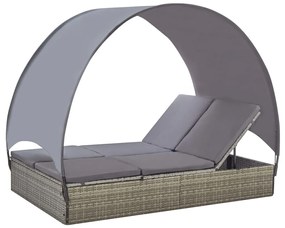 vidaXL Espreguiçadeira dupla com toldo vime PE cinzento