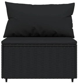 3 pcs conjunto lounge de jardim c/ almofadões vime PE preto