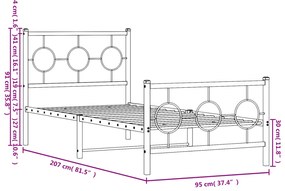 Estrutura de cama com cabeceira e pés 90x200 cm metal branco