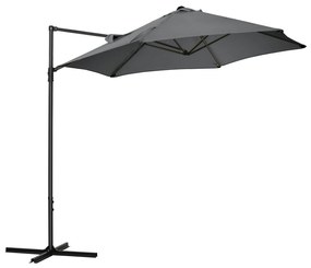 Outsunny Chapéu de Sol de Jardim Ø256x245cm Chapéu de Sol Excêntrico Rotação 360° com Abertura Manual e Base Cruzada para Pátio Varanda Exterior Cinza Escuro