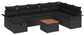 Conjunto de Sofás para Jardim 9 peças com Almofadas Preto Rattan Polip