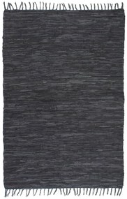 vidaXL Tapete chindi tecido à mão couro 120x170 cm cinzento