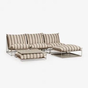Conjunto De Jardim Amaro Com Sofá Modular De 3 Peças, Mesa Lateral E Pufe Conversível Tapioca Bege - Castanho Moka - Sklum
