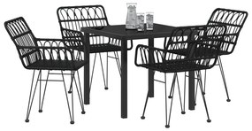 Conjunto de Jantar de Jardim 5 Peças Preto de Rattan Poliéster