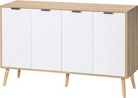 Aparador com 2 armários de 4 portas, padrão em espinha, prateleiras ajustáveis, 120 x 35 x 77,4 cm, branco