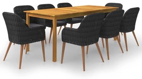 vidaXL 9 pcs conjunto de jantar para jardim preto