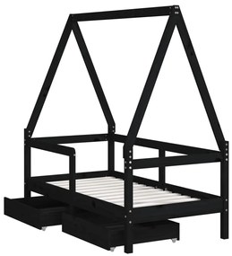 Estrutura cama infantil c/ gavetas 70x140 cm pinho maciço preto