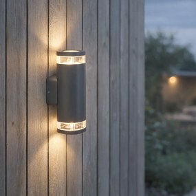 Candeeiro de parede exterior moderno quadrado 2 luzes cinzento escuro - Fox