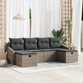 Conjunto de Sofá de Jardim de 6 Peças com Almofadas Cinza Pólo Rattan