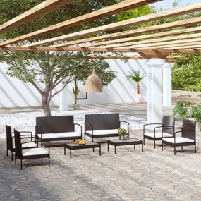vidaXL 8 pcs conjunto lounge de jardim c/ almofadões vime PE preto