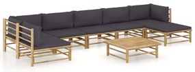 8 pcs conj. lounge jardim em bambu c/ almofadões cinza-escuro