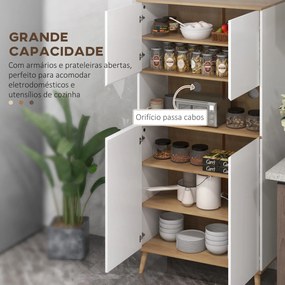 Armário de Cozinha com 4 Portas Bancada para Micro-Ondas Prateleiras Ajustáveis Orifício para Cabos 80x40x178 cm Branco