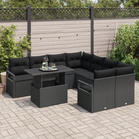 Conjunto de Sofá de Jardim vidaXL 9 Peças com Almofadas em Rattan Polí
