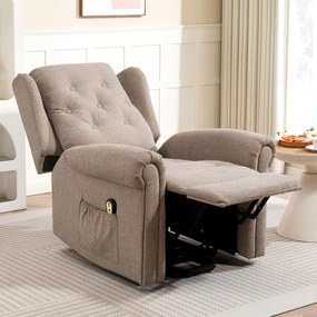 Poltrona Relax Reclinável Elétrica Poltrona Elevatória com Encosto Alto Capitonê Controlo Remoto 85x91x103 cm Castanha claro