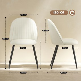 Conjunto de 4 Cadeiras de Sala de Jantar (MESA NÃO INCLUIDA) Modernas Cadeiras Estofadas em Veludo com Encosto Alto e Pés de Aço 50x52x83 cm Creme