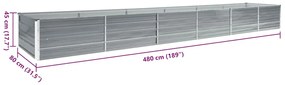 Canteiro elevado de jardim aço galvanizado 480x80x45cm cinzento