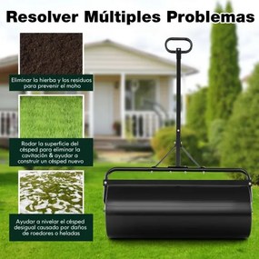 Rolo de relva metálico empurrar/puxar água/enchimento 113 L com pega amovível 99 x 40 x 146 cm Preto