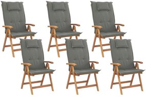 Conjunto de 6 cadeiras de madeira para jardim com almofadas cinzento grafite JAVA Beliani