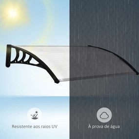 Toldo de Proteção 75x100 cm para Portas e Janelas contra Sol e Chuva com Suporte de Liga de Alumínio Transparente e Preto