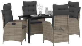 Conjunto de Jantar de Jardim com Almofadas 5 Peças Cinza Rattan Poliés