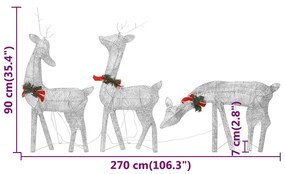 Família de renas de Natal 270x7x90 malha branco prateado