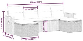 6 pcs conjunto sofás de jardim c/ almofadões vime PE preto