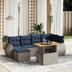 vidaXL 7 pcs conjunto sofás p/ jardim c/ almofadões vime PE cinzento